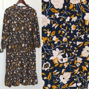 Cotton/Rayon Navy and Mustard Floral Dress